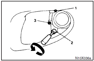 Remove bolts (1) and (2) with a screwdriver, and pull the lamp body towards you.