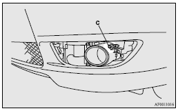 3. Push the connector (D) to disconnect and remove the fog lamp.