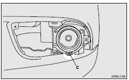 4. Push the connector (D) to disconnect and remove the fog lamp.