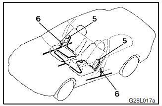 5- Side air bag module* 6- Side impact sensor*