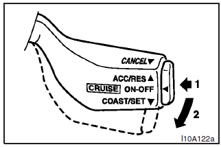 1. Push the main switch (A) at the end of the auto–speed control lever. 2.