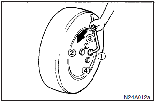 4. If the vehicle has wheel covers, remove the wheel covers (Refer to the section