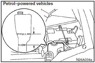 A translucent coolant reserve tank is located in the engine compartment. The