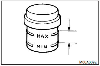 Check the brake fluid level in the reservoir. The brake fluid level must be between