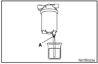 When water has accumulated in the fuel filter, remove the water as described