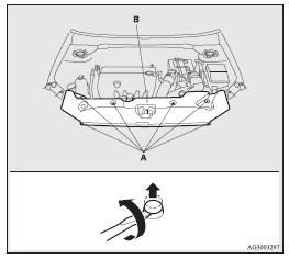 2. Remove the clips (C), and then remove the air duct (D).