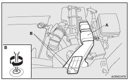 2. Turn the upper cover over. Squeeze the head of the moulding clip (C) with