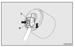 4. Turn the bulb (F) anticlockwise to remove it.