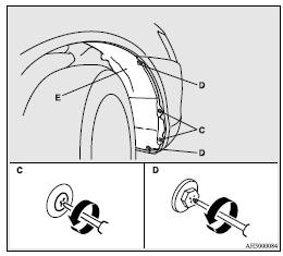 4. Turn the bulb (F) anticlockwise, and then remove the headlamp bulb with holder.