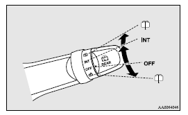 INT- The wiper operates continuously for several seconds then operates intermittently