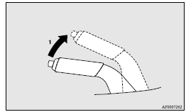 1- Firmly depress and hold the brake pedal, then pull the lever up without pushing